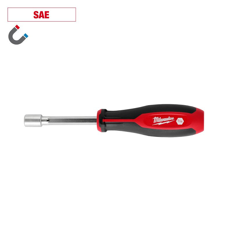 Milwaukee HollowCore Series 48-22-2552 Nut Driver, 5/16 in Drive, 7.2 in OAL, Tri-Lobe Handle, Red Handle, Magnetic, Pack of 6