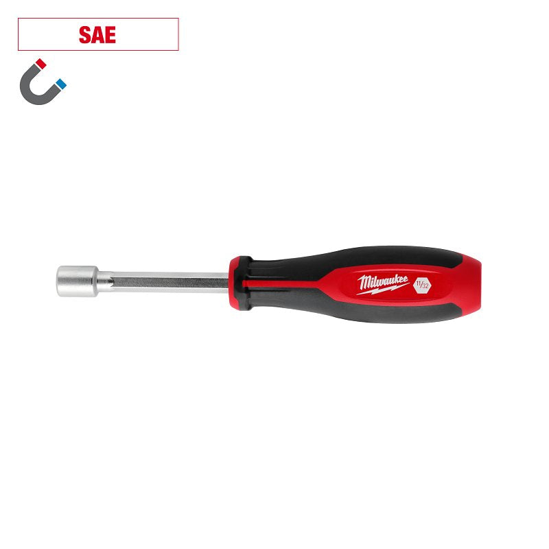 Milwaukee HollowCore Series 48-22-2553 Nut Driver, 11/32 in Drive, 7.2 in OAL, Tri-Lobe Handle, Red Handle, Magnetic, Pack of 6