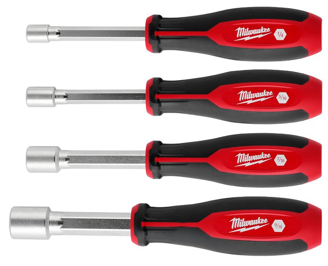 Milwaukee HollowCore Series 48-22-2444 Nut Driver Set, 4 -Piece, Polypropylene/Steel, Red, Pack of 2
