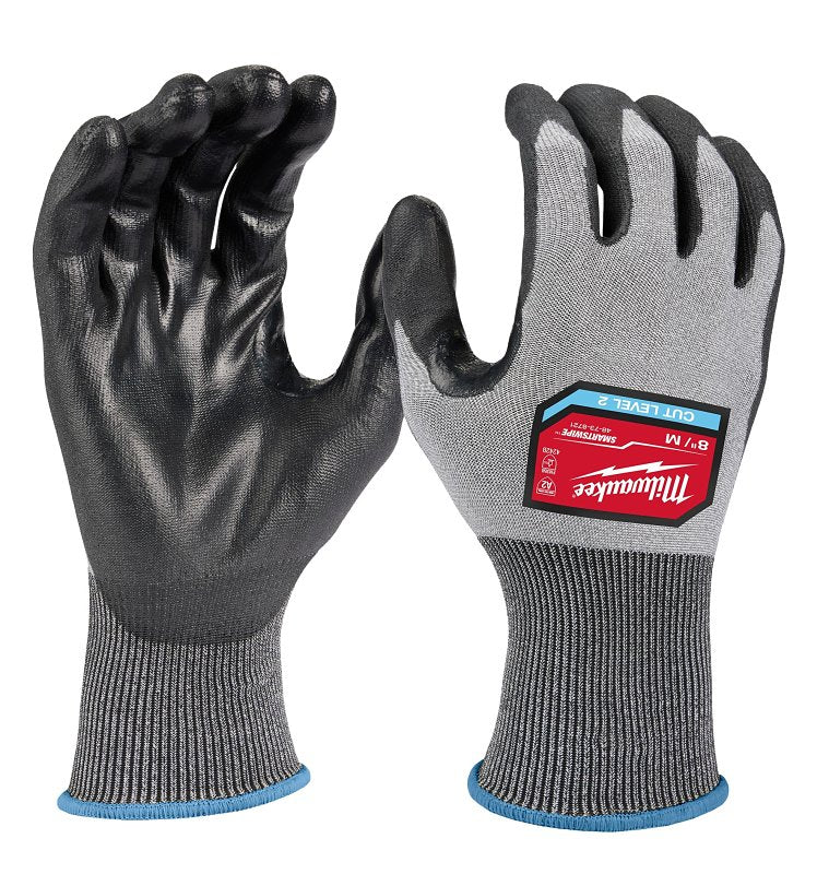 Milwaukee 48-73-8721 Coated Gloves, Unisex, M, 10.43 in L, Elastic Cuff, Nitrile Coating, Polyurethane, Gray