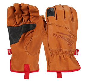 Milwaukee 48-73-0011 Gloves, Men's, M, Keystone Thumb, Plain Cuff, Goatskin Leather, Black/Brown/Red