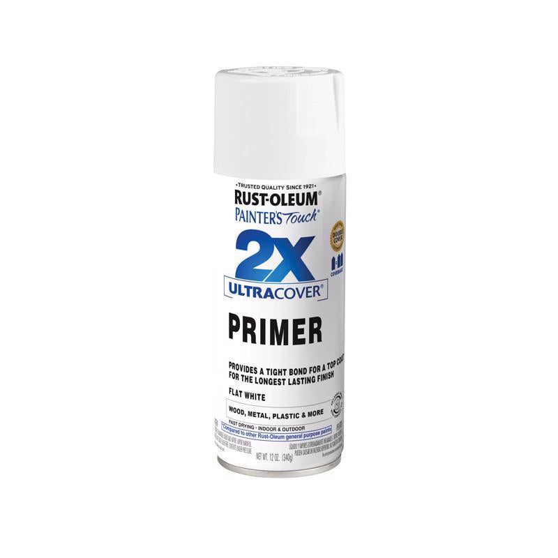 Rust-Oleum Painter's Touch 2X Ultra Cover Flat White Primer Spray 12 oz, Pack of 6