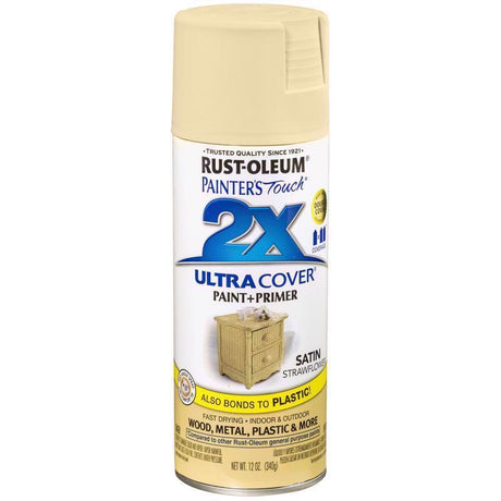 Rust-Oleum Painter's Touch 2X Ultra Cover Satin Strawflower Paint+Primer Spray Paint 12 oz, Pack of 6