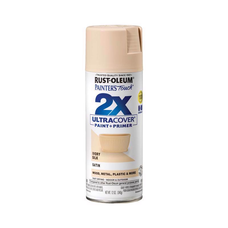 Rust-Oleum Painter's Touch 2X Ultra Cover Satin Ivory Silk Paint+Primer Spray Paint 12 oz, Pack of 6