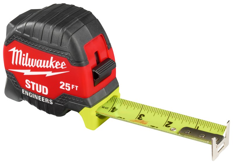 Milwaukee STUD 48-22-1425E Tape Measure with Engineer's Scale, 25 ft L Blade, 1-5/16 in W Blade, Steel Blade
