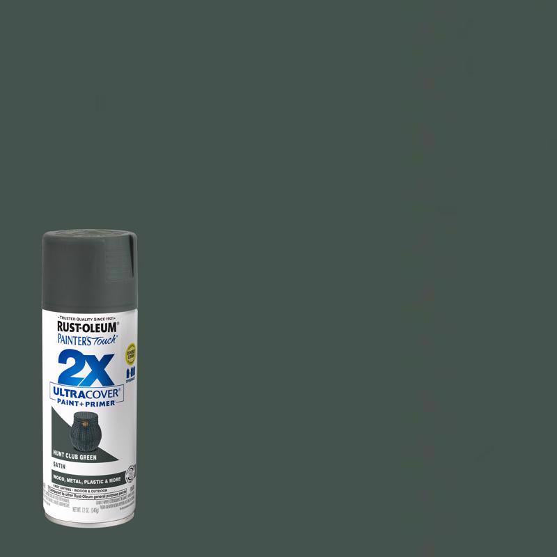 Rust-Oleum Painter's Touch 2X Ultra Cover Satin Hunt Club Green Paint+Primer Spray Paint 12 oz, Pack of 6