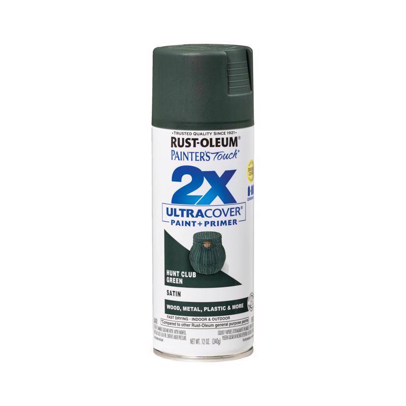 Rust-Oleum Painter's Touch 2X Ultra Cover Satin Hunt Club Green Paint+Primer Spray Paint 12 oz, Pack of 6