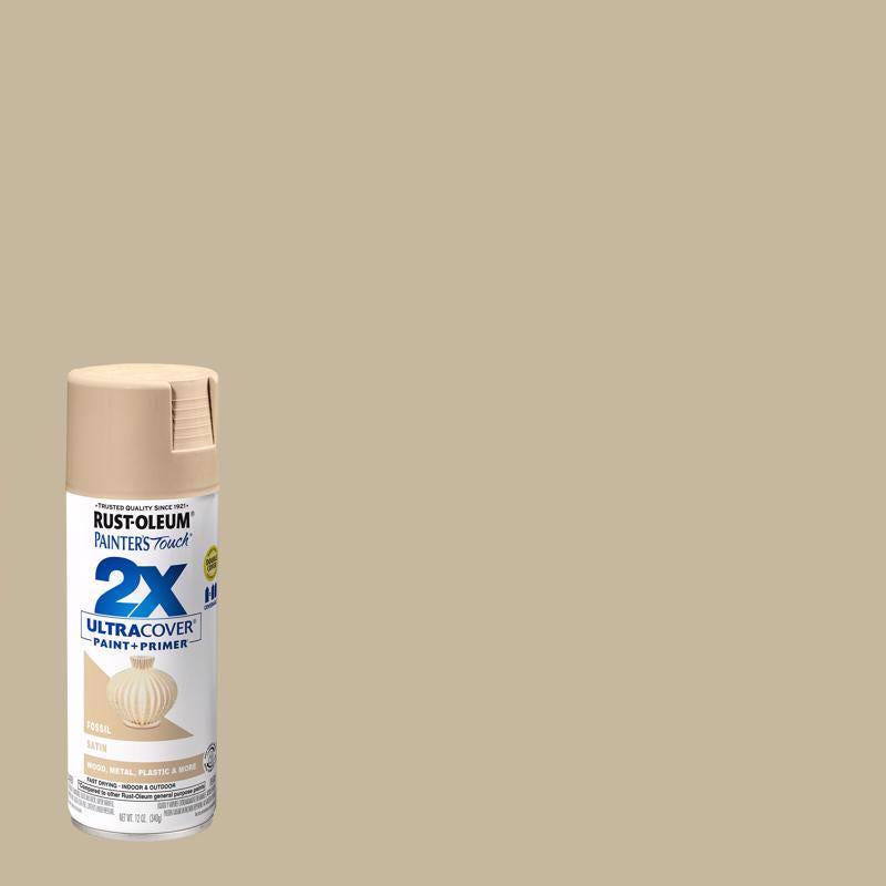 Rust-Oleum Painter's Touch 2X Ultra Cover Satin Fossil Paint+Primer Spray Paint 12 oz, Pack of 6