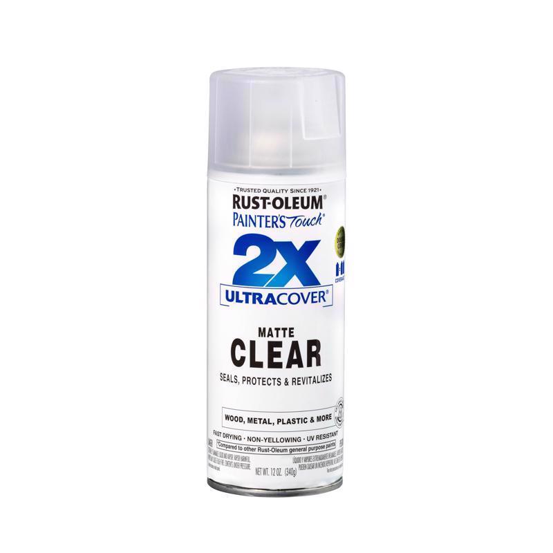 Rust-Oleum Painter's Touch 2X Ultra Cover Matte Clear Paint+Primer Spray Paint 12 oz, Pack of 6