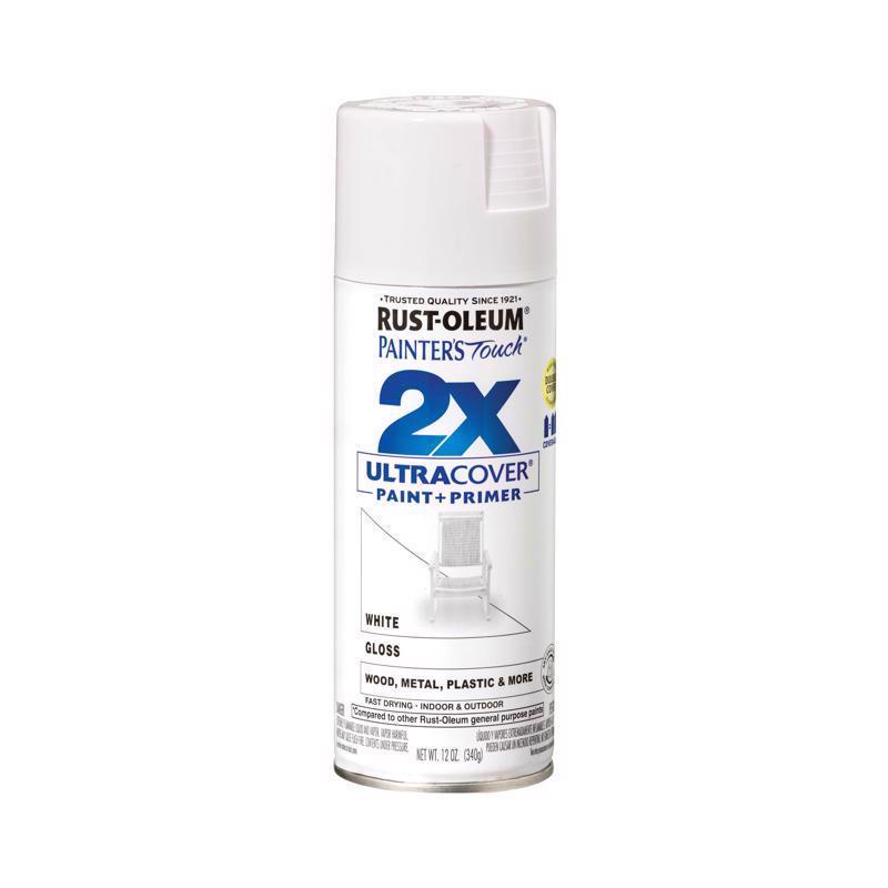Rust-Oleum Painter's Touch 2X Ultra Cover Gloss White Paint+Primer Spray Paint 12 oz, Pack of 6