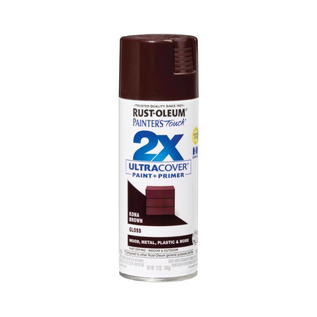Rust-Oleum Painter's Touch 2X Ultra Cover Gloss Kona Brown Paint+Primer Spray Paint 12 oz, Pack of 6