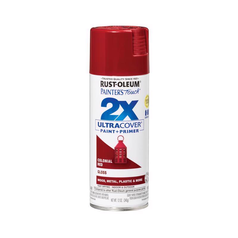 Rust-Oleum Painter's Touch 2X Ultra Cover Gloss Colonial Red Paint+Primer Spray Paint 12 oz, Pack of 6