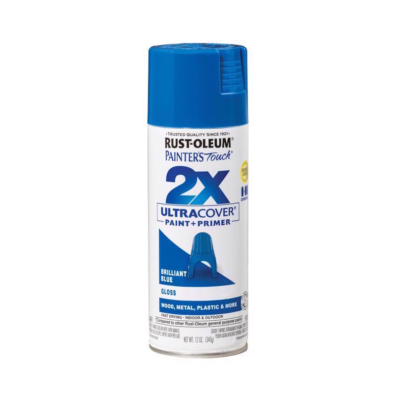 Rust-Oleum Painter's Touch 2X Ultra Cover Gloss Brilliant Blue Paint+Primer Spray Paint 12 oz, Pack of 6