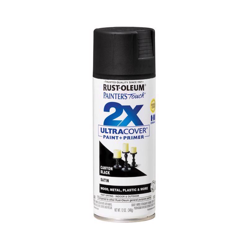 Rust-Oleum Painter's Touch 2X Ultra Cover Satin Canyon Black Paint+Primer Spray Paint 12 oz, Pack of 6