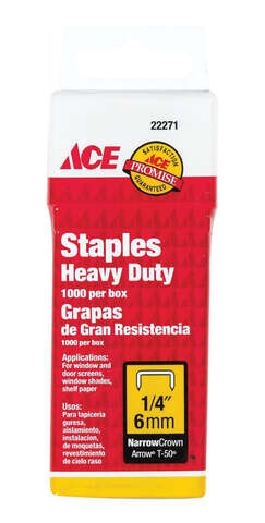 Ace T50 1/4 in. L Narrow Crown Heavy Duty Staples 1000 pk, Pack of 7