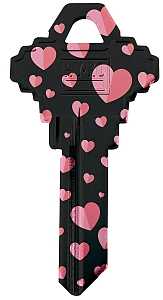 Hy-Ko 16010SC1-30 Key Blank, Black/Pink Heart, Brass, For: Schlage SC1 Keyways, SC1 Key Number, Pack of 10
