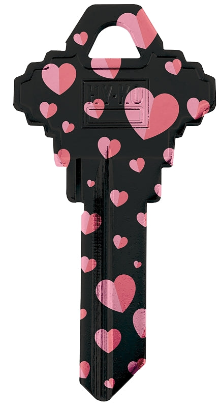 Hy-Ko 16010SC1-30 Key Blank, Black/Pink Heart, Brass, For: Schlage SC1 Keyways, SC1 Key Number, Pack of 10