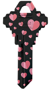 Hy-Ko 16010SC1-30 Key Blank, Black/Pink Heart, Brass, For: Schlage SC1 Keyways, SC1 Key Number, Pack of 10