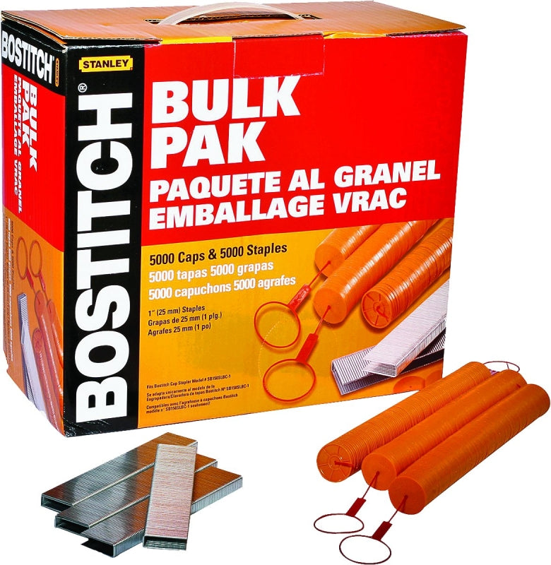 Bostitch CAPPAK-5M Cap Staple, 5/16 in W Crown, 1 in L Leg, 18 Gauge, Steel, Electro-Galvanized, 5000/PK