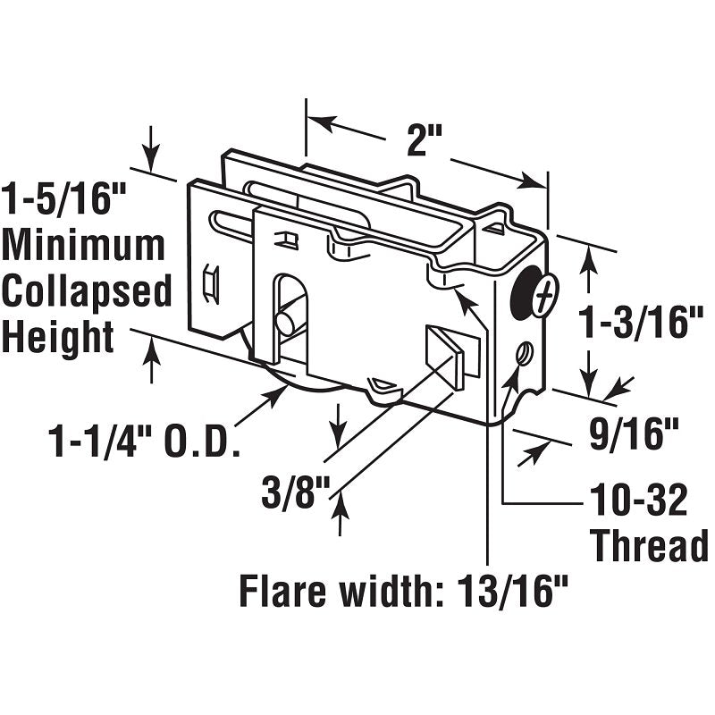 Prime-Line D 1688 Roller Assembly, 2 in L x 9/16 in W x 1-3/16 in H Dimensions, 1-1/4 in Dia Roller, 5/16 in W Roller