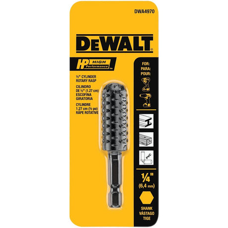 DEWALT DWA4970 Cylinder Rotary Rasp, 1/2 in Dia Cutting, 1/4 in Dia Shank, Steel