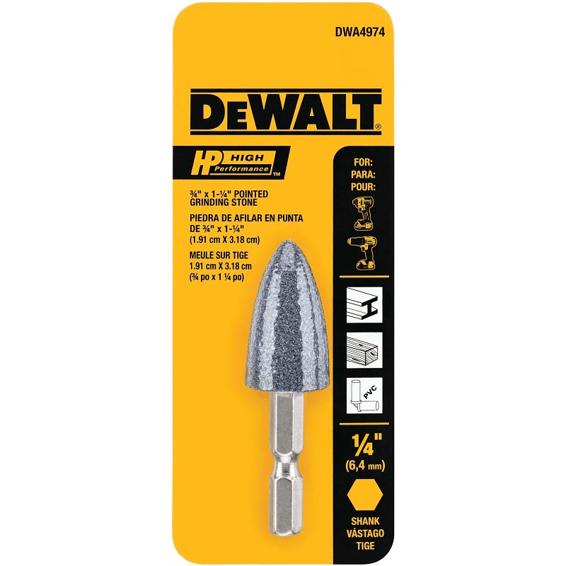 DEWALT DWA4974 Pointed Grinding Stone, 1/4 in Arbor/Shank, Medium, Aluminum Oxide Abrasive