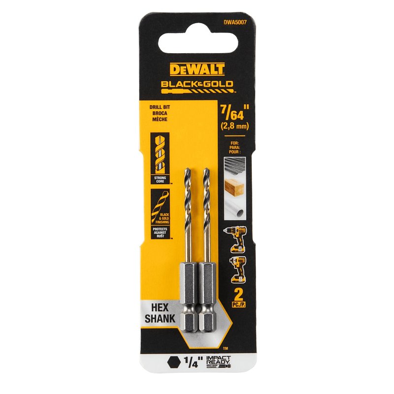 DEWALT DWA5007 Drill Bit, 7/64 in Dia, 2-5/8 in OAL, Heavy-Duty, 1/4 in Dia Shank, Hex Shank