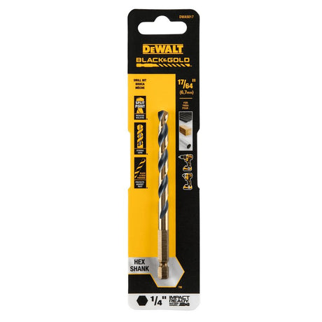 DEWALT DWA5017 Drill Bit, 17/64 in Dia, 4-1/4 in OAL, Heavy-Duty, 1/4 in Dia Shank, Hex Shank