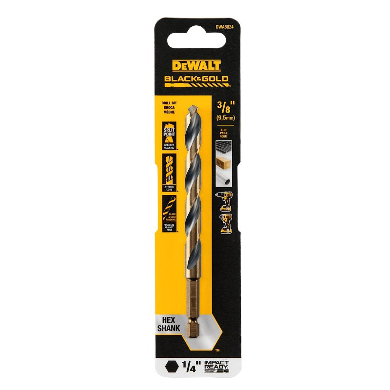DEWALT DWA5024 Drill Bit, 3/8 in Dia, 5-1/2 in OAL, 1/4 in Dia Shank, Hex Shank