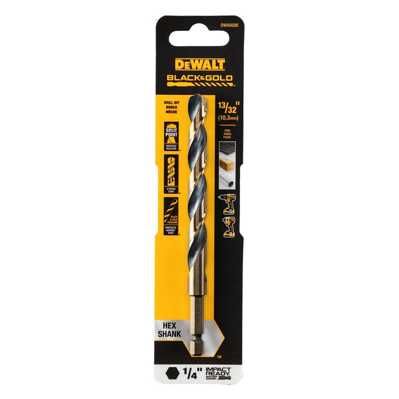 DEWALT DWA5026 Drill Bit, 13/32 in Dia, 5-3/8 in OAL, 1/4 in Dia Shank, Hex Shank