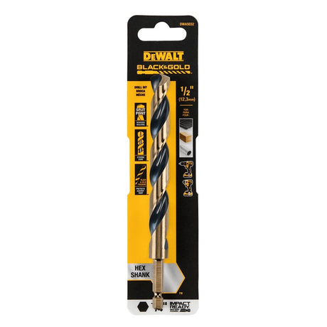 DEWALT DWA5032 Drill Bit, 1/2 in Dia, 6 in OAL, 1/4 in Dia Shank, Hex Shank