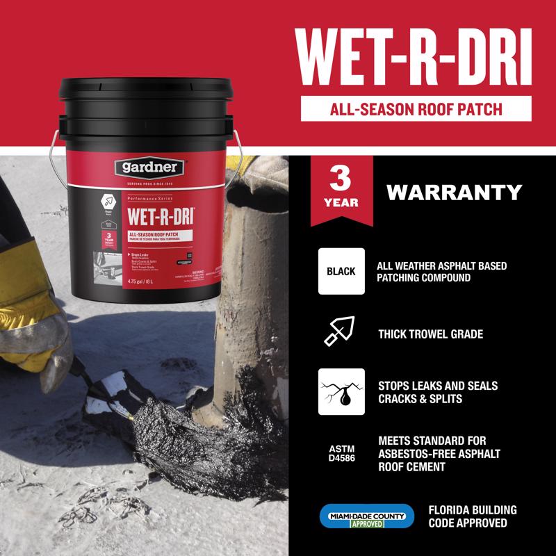 Gardner WET-R-DRI Gloss Black Patching Cement All-Weather Roof Cement 5 gal