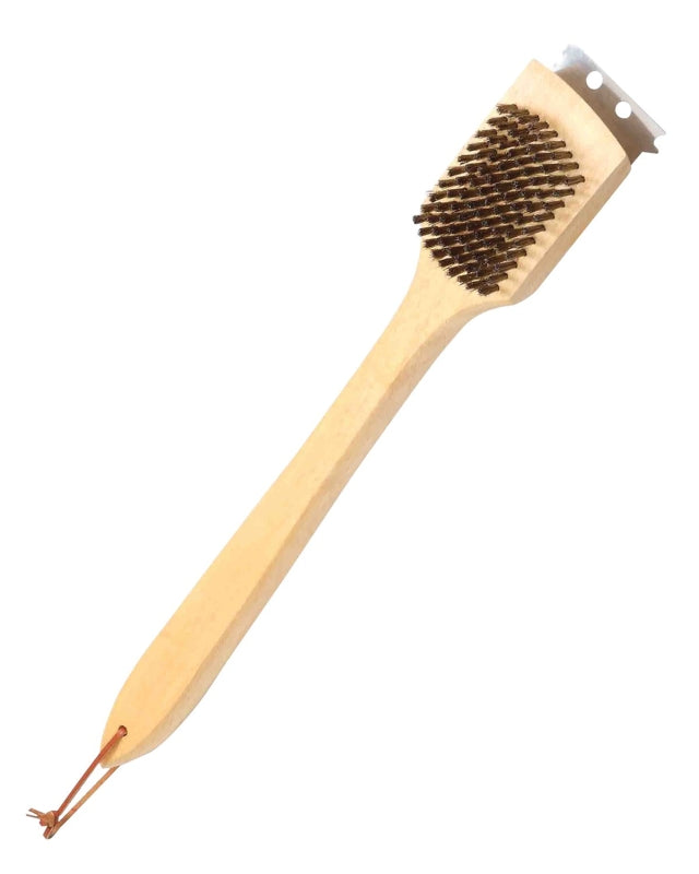 Omaha SP2483L Grill Brush, 3-1/4 in L Brush, 2 in W Brush, Stainless Steel Bristle, Wood Handle, Curved Handle, 18 L