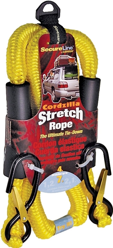 SecureLine CZB4 Stretch Rope, 8 mm Dia, 4 ft L, Polypropylene, Yellow