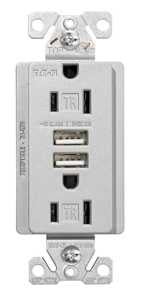 Arrow Hart TR7755SG-K-L Combination USB Duplex Receptacle, 2-Pole, 3.1 a USB, 15 a Receptacle, 2-USB Port