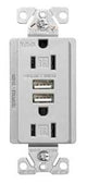 Arrow Hart TR7755SG-K-L Combination USB Duplex Receptacle, 2-Pole, 3.1 a USB, 15 a Receptacle, 2-USB Port
