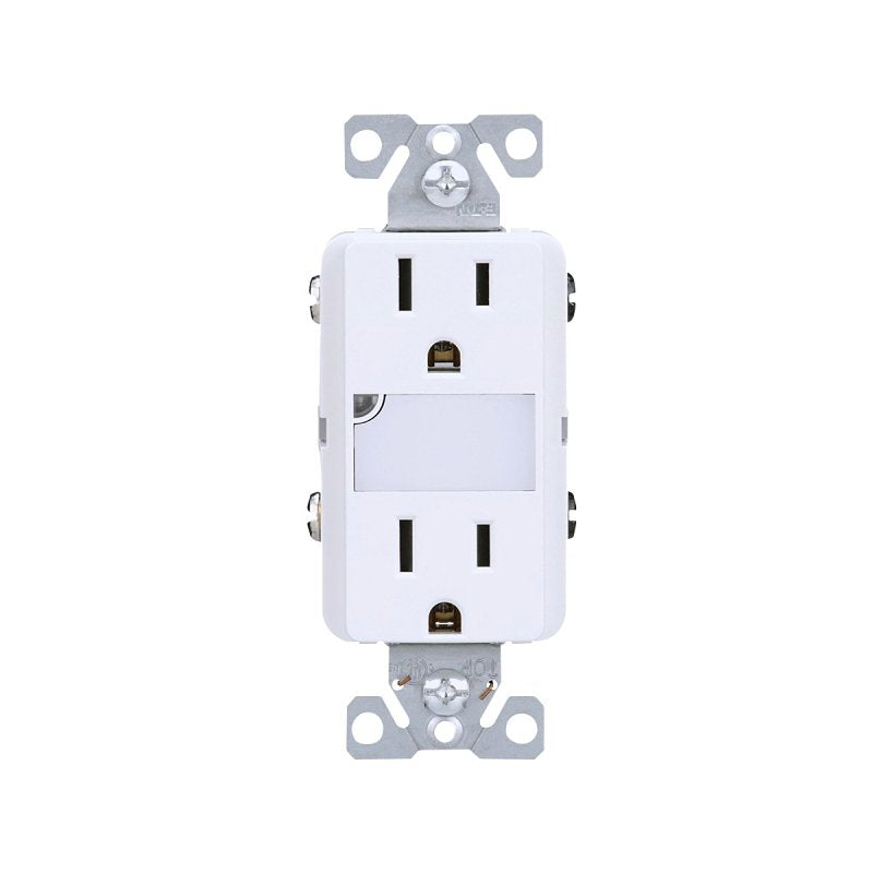 Eaton TR7734W-KB-L Duplex Outlet, 2-Pole, 15 A, 125 V, Back, Side Wiring, NEMA: 5-15R, White