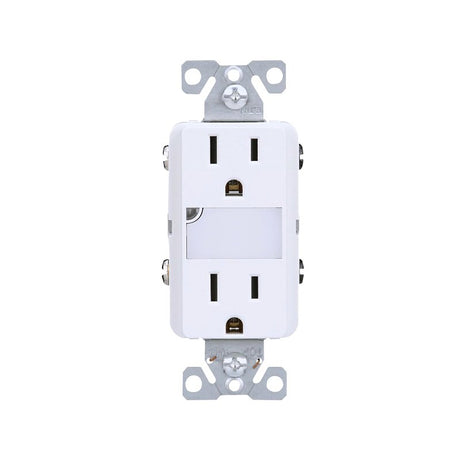 Eaton TR7734W-KB-L Duplex Outlet, 2-Pole, 15 A, 125 V, Back, Side Wiring, NEMA: 5-15R, White