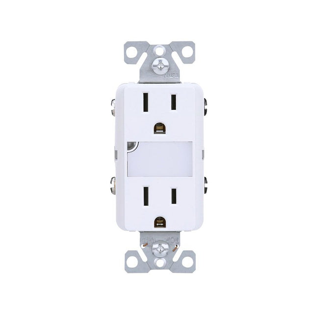 Eaton TR7734W-KB-L Duplex Outlet, 2-Pole, 15 A, 125 V, Back, Side Wiring, NEMA: 5-15R, White