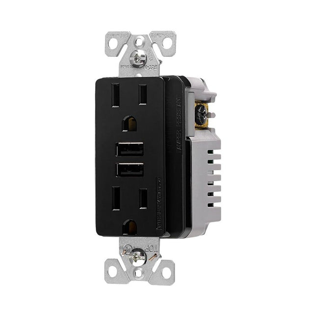 Eaton Wiring Devices TR7765BK-KB-L Combination USB Charger with Duplex Receptacle, 2-Pole, 15 A, 125 V, 2-USB Port, Pack of 4