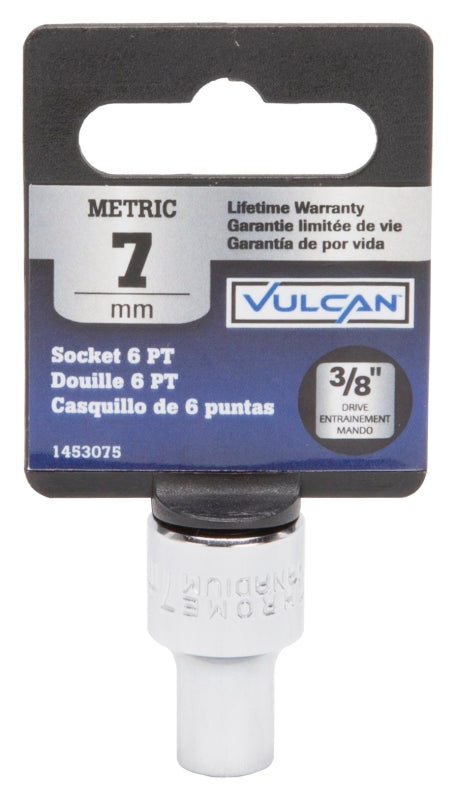 Vulcan MT6498539 Drive Socket, 7 mm Socket, 3/8 in Drive, 6-Point, Chrome Vanadium Steel, Chrome