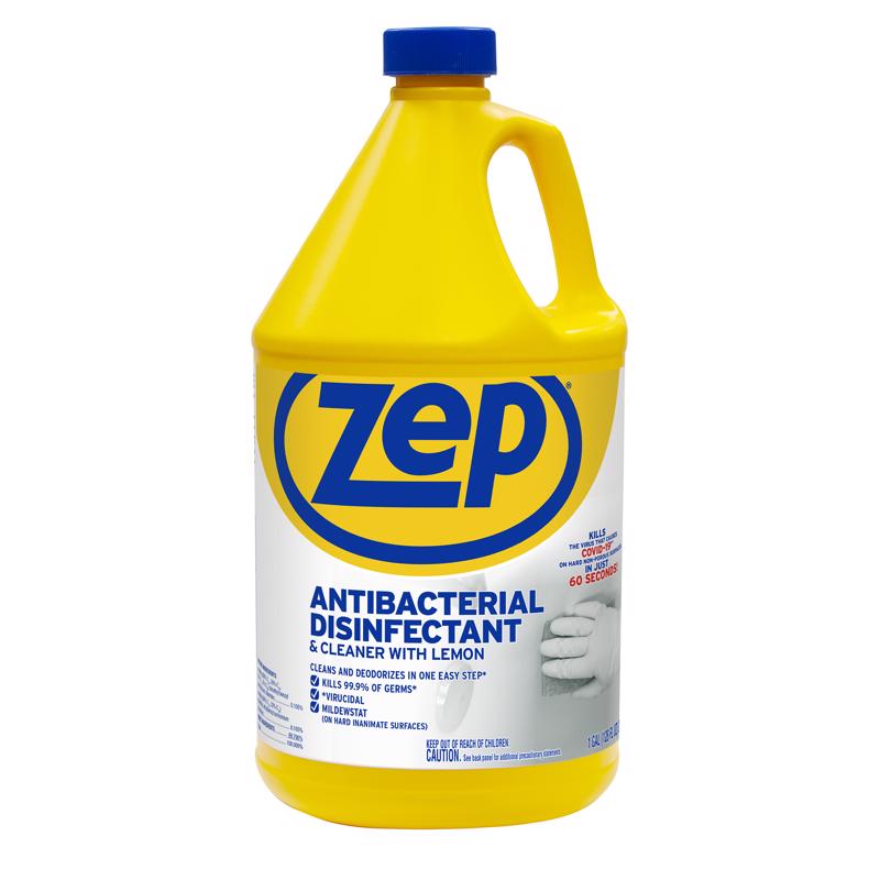 Zep ZUBAC128 Disinfectant Cleaner, 1 gal, Liquid, Lemon, Clear, Pack of 4