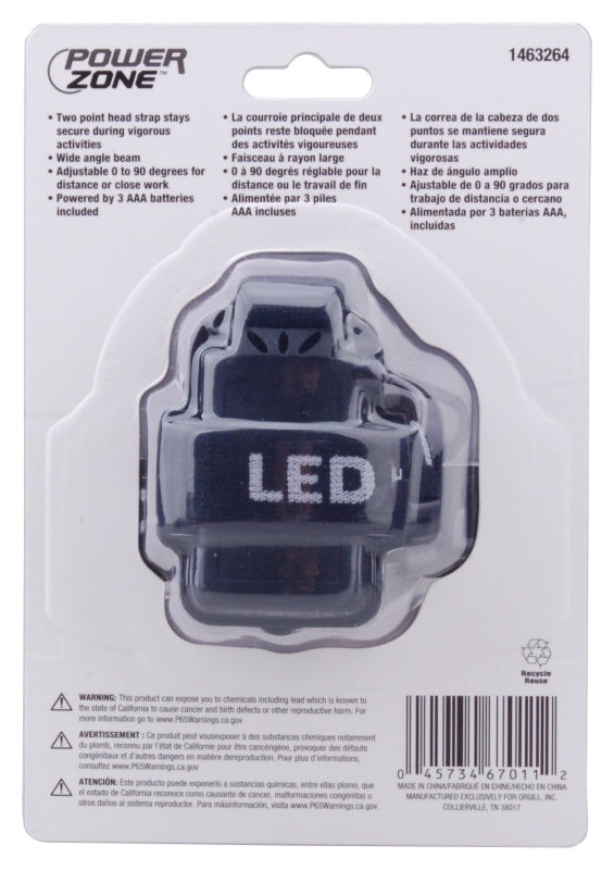 PowerZone 12300 Aluminum Swivel LED Headlight, AAA Battery, LED Lamp, 300 Lumens, 150 m Beam Distance, 3 hr Run Time