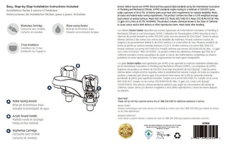 Boston Harbor F5120067CP Lavatory Faucet, 1.2 gpm, 2-Faucet Handle, 3-Faucet Hole, Metal/Plastic, Chrome, Round Handle