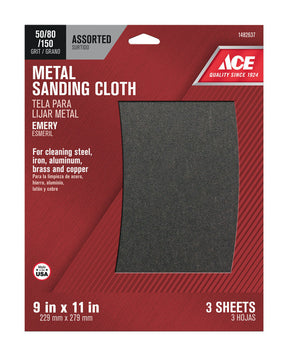 Ace 11 in. L X 9 in. W 50/80/150 Grit Emery Sanding Cloth 3 pk, Pack of 10