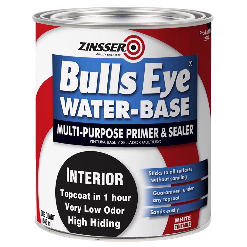 Zinsser Bulls Eye White Flat Water-Based Acrylic Primer and Sealer 1 qt, Pack of 6