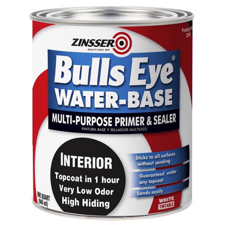 Zinsser Bulls Eye White Flat Water-Based Acrylic Primer and Sealer 1 qt, Pack of 6