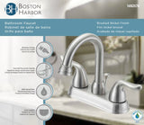 Boston Harbor TQ-5111080NP Lavatory Faucet, 1.2 gpm, 2-Handle, 3-Faucet Hole, Metal/Plastic, Brushed Nickel