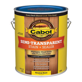 Cabot Semi-Transparent Low VOC Semi-Transparent Tintable Neutral Base Stain and Sealer 1 gal, Pack of 4