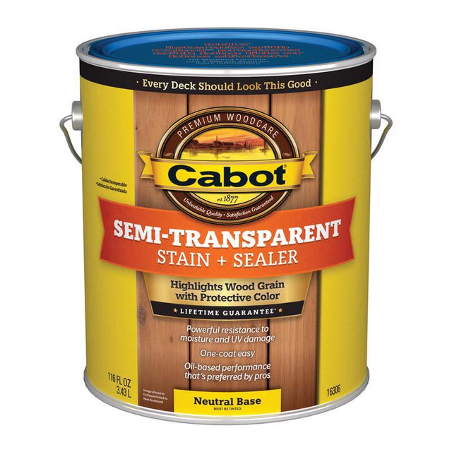 Cabot Semi-Transparent Low VOC Semi-Transparent Tintable Neutral Base Stain and Sealer 1 gal, Pack of 4